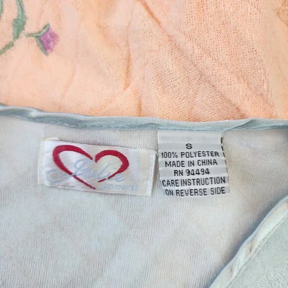 VTG House Coat S Pastel Blue Pink Floral 2pc Snap Button Grandmacore Cottagecore - Picture 5 of 12